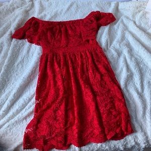 Red floral off the shoulder dress